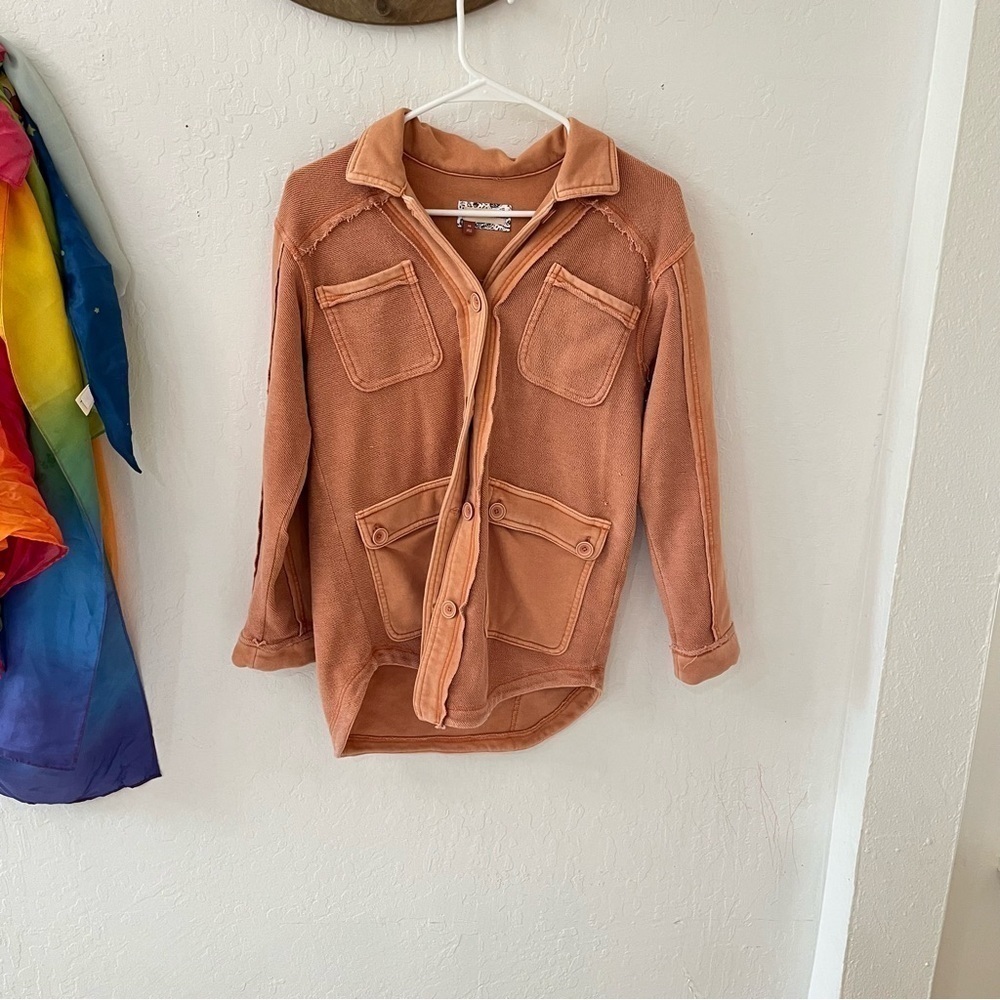 Anthropologie Pilcro Shirt Shacket Utility Jacket  Coral XS - Picture 3 of 16